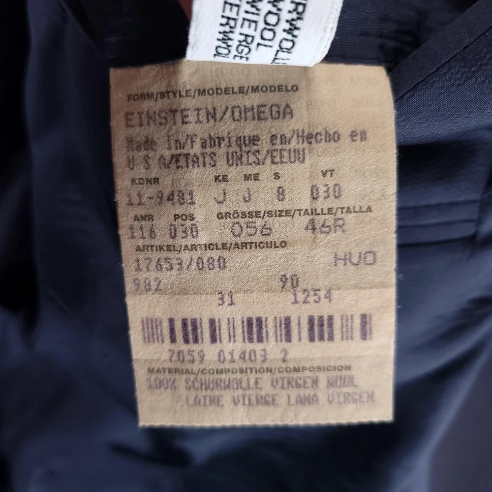 Hugo Boss Suit Jacket Mens 46R Blue Wool Einstein Omega Made USA Office Career